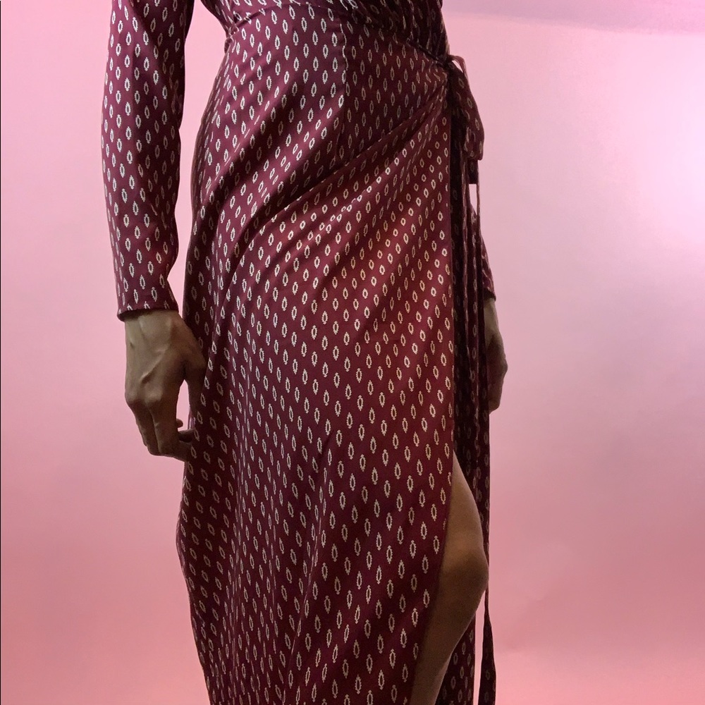 Lulus Wine Red Long Sleeve Wrap Midi Dress… - Picture 2 of 4